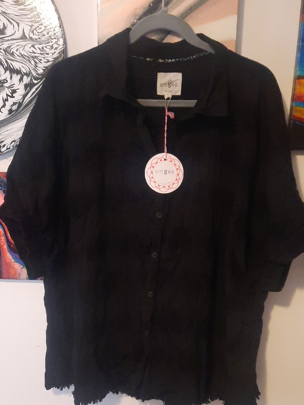 Umgee Black Button-Front Gauze Top